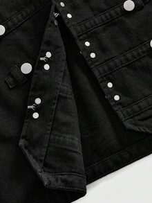 ROMWE MEN Camisa vaquera de manga corta con diseño casual de varios botones para hombre - Negro - Ver 6