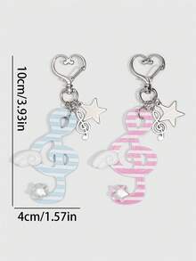 ROMWE 2pcs Y2K Style Music Note & Star Decor Keychains, Subculture Polka Dot Black Music Note Bag Charms, Suitable For Back To School Season Teenagers & Students Keychain Accessories - Multicolor 1 - View 2