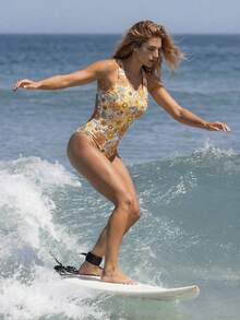 Swim SPRTY 女士碎花连体泳衣，适合海滩度假、泳池派对、沙滩派对 - 黃色 - 查看 7