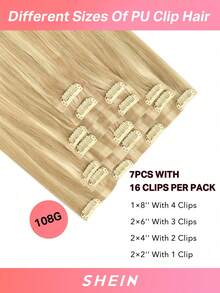 Seamless Clip Ins 100% Rambut Manusia Asli 7PCS Ekstensi Rambut Manusia Tanpa Sambungan PU dengan Klip Lurus 14-22 Inci Warna Pirang Terang dengan Sorotan Pirang Keemasan Ekstensi Rambut Remy dengan Klip - Nomor 16/613 - View 5
