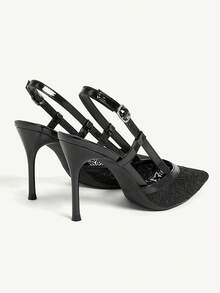 CUCCOO CHICEST 女鞋尖头细高跟黑色网面简约露跟女鞋派对宴会简约时尚优雅性感女式高跟鞋 - 黑色 - 查看 8