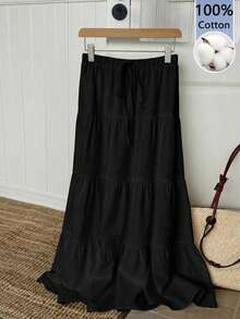 Tseoso Váy xếp tầng nhiều lớp dành cho nữ, chất liệu 100% cotton đã qua xử lý, thích hợp cho kỳ nghỉ hè, màu đen. - màu đen - Xem 7