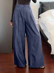 Women's Loose Wide Leg Pants, Elegant Formal Trousers For Summer - Blue - View 4