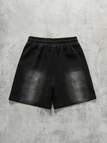 ROMWE MEN Men's Drawstring Waist Letter & Rhinestone Graphic Casual Versatile Daily Wear Shorts - Black - View 7