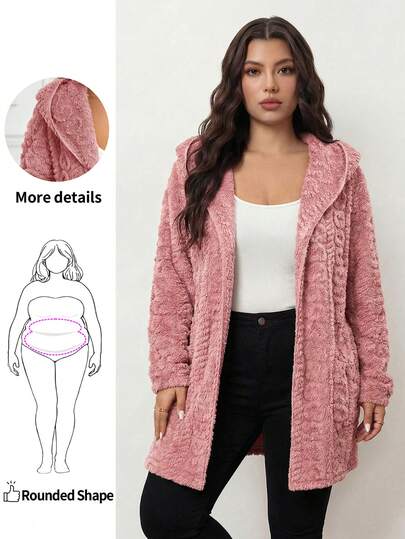 Enliva 大码心形图案双面羊毛连帽前拉链大衣，秋冬款