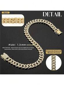 1PC Cuban Chain Inlaid With Artificial Diamonds, Full Diamond Fashionable Pet Necklace, Sparkling Pet Necklace, 13mm Wide Dog Necklace, Dog Necklace,Cool Dog Collar, Puppy Chain,Pet Decoration Chain Accessories, Small Medium Large Dogs And Cats, Suitable For Daily Wear And Party, Great Birthday Gift For Pets - Gold - View 6