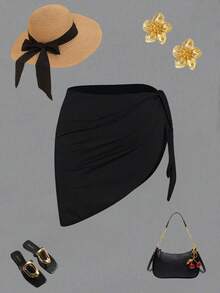 Swim Lushoire 大尺寸女裝側結遮陽裙 - 黑色 - 查看 1