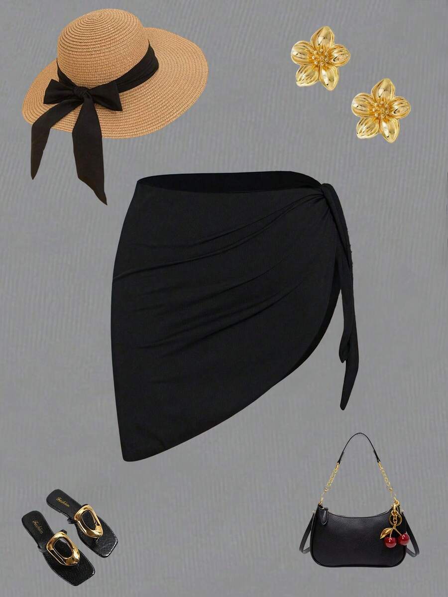 Swim Lushoire 大尺寸女裝側結遮陽裙 - 黑色 - 查看 1