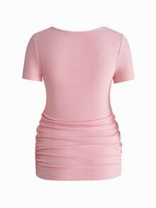 Modmama Camiseta plisada de manga corta y cuello redondo informal para mujeres embarazadas - Multicolor - Ver 5