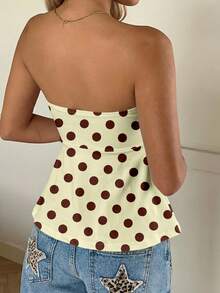 CovetEZ Women's Halter Tie Bow Polka Dot Print Chic Crop Top, Suitable For Summer, Beach, Date, Outing - Multicolor - View 2