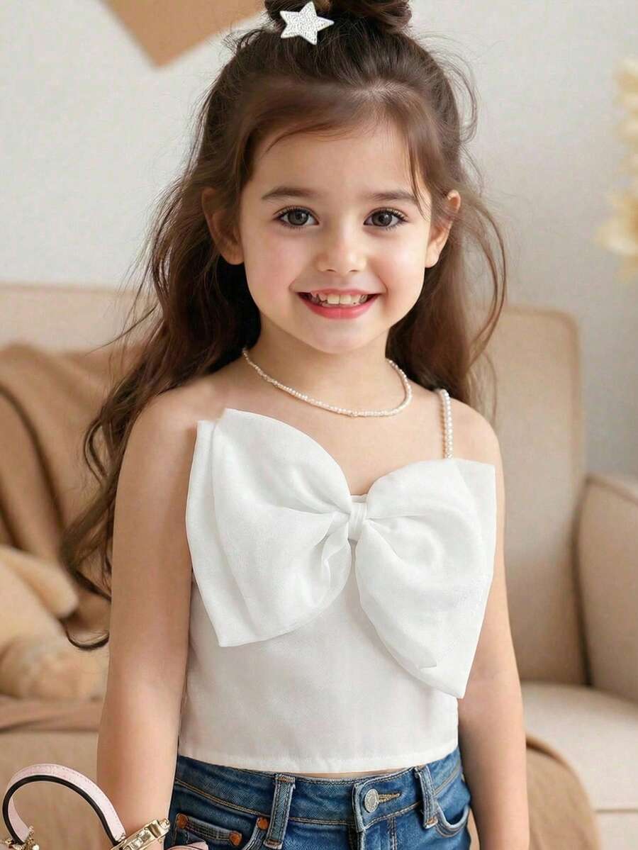 SHEIN Young Girl Solid Color Knit Camisole,Kids - White - View 1
