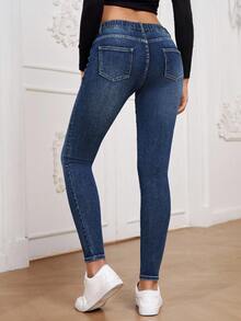 EMERY ROSE Plus Size Women Pocket Skinny Casual Versatile Jeans - Blue - View 2