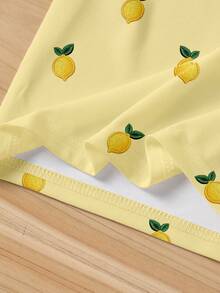 Souflis Souflis 2pcs/Set Baby Girl Vacation Style Cute Lemon Print Top And Lemon Print Shorts Set, Suitable For Outdoor Summer - Multicolor - View 6