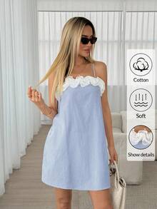 女士荷叶边条纹吊带迷你连衣裙 女士竖条纹荷叶边细肩带连衣裙 夏季休闲迷你洛丽塔连衣裙 洛丽塔风格荷叶边条纹迷你连衣裙 棉混纺柔软透气夏季连衣裙 春季连衣裙 女士复活节连衣裙 女士沙滩连衣裙 度假装扮 女士蓝色连衣裙 - 藍色 - 查看 3