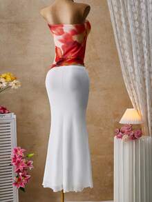 Femesol Women's Elastic Waist Fashionable Elegant Mermaid Skirt For Vacation - White - View 2