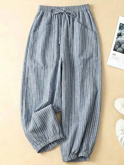Linhara CURVE Plus Size Retro Striped Casual Jogger Pants
