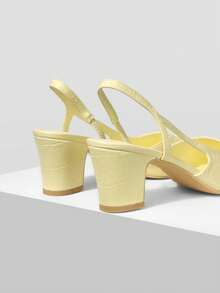 MOTF WOMEN SHOES NEW EUROPEAN AND AMERICAN STYLE SIDE AIR SPLICING ROUND TOE MEDIUM THICK HEEL SHOES, GOOSE YELLOW VERSATILE COMFORTABLE CASUAL ELEGANT FASHION SLIP-ON CLASSIC HIGH HEELS - goose yellow - View 8