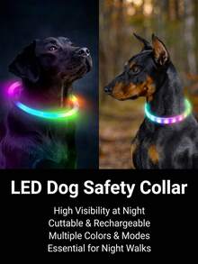 PETSIN 1pc Rechargeable Luminous Pet Collar, 4 Lighting Modes: Steady, Fast Flashing, Slow Flashing, Flowing, Suitable For Pets' Night Activity, Can Be Cut To Fit - Multicolor - View 7