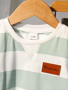 2pcs Baby Boy/Girl Cute Striped Short Sleeve T-Shirt And Elastic Waist Pants Set, Spring/Summer - Multicolor - View 3