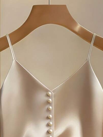 GlowEve CURVE Plus Size Women's Apricot Camisole, Front Beaded Design, Elegant & Refined, Highlight For Spring/Summer Dating & Commuting, Versatile Urban Casual Essential