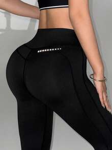 Seamluxe SHEIN Sport 女士休闲百搭纯色喇叭运动裤 - 黑色 - 查看 6