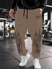 GymBeat 男士哥特风印花运动裤 - 卡其色 - 查看 4