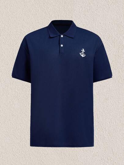 Mercer Haus Men's Anchor Print Short Sleeve Casual Commuter Polo Shirt Yacht Men Cruise For Men Polos Sailor Shirt Men Summer Wear Old Money , Suitable For Summer Tropical Holiday Vacation In Hawaii.