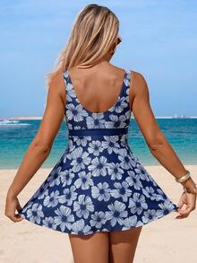 Swim Lushoire Women's Floral Print Beach Sarong,2026 Spring/Summer New Women's Swimwear Beach Vacation Collection: Elegant, Romantic, Sexy, And Sweet; Simple, Casual, And Versatile; Featuring A Bow-Tie Bikini, Removable Cup Pads, And Vibrant Holiday-Themed Colorful Prints. Perfect For Summer Outings, Beach Vacations, Island Getaways, Sunbathing, Road Trips, Cruise Ship Banquets, Afternoon Tea, Candlelight Dinners, Romantic Dates, Private Parties, Everyday Wear, Casual Style, And Even Music Festivals. A Must-Have Swimsuit For A Cool Summer Beach Trip! Sleeveless Dress Floral Print Dress Blue Short Dress Women's Summer Dress Cute Dress - Blue and White - View 7