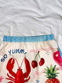 Vaclyn Women's Casual Vacation Style Fruit Print Elastic Waist Pants - Multicolor - View 3