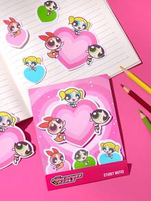 THE POWERPUFF GIRLS X SHEIN 记事本套装，可爱记事本，书写备忘录页标记，猫咪儿童办公学习用品创意礼物 - 粉色 - 查看 2