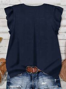 EMERY ROSE Casual Minimalist Navy Blue Polka Dot Plus Size Shirt, Suitable For Summer - Navy Blue - View 2