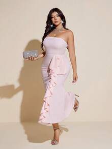 Viva Relle 无肩带荷叶边下摆优雅浪漫派对礼服 - 粉色 - 查看 3