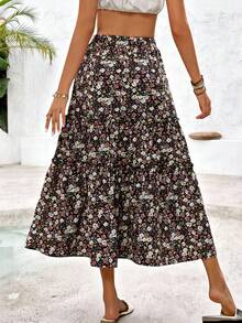 EMERY ROSE 女士印花半身长裙度假沙滩装 - 黑色 - 查看 2