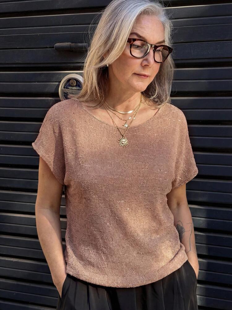 Women's Solid Color Shiny Sequin Asymmetrical Shoulder Short Sleeve Casual Vacation Top, Spring/Summer