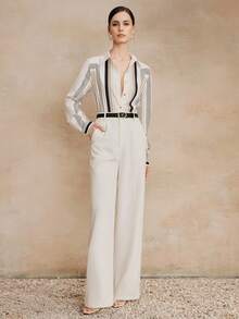 Anewsta New Fashion Casual Commuting Versatile Striped Placement Print Patchwork Women Elegant Blouse - White - View 4