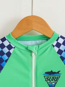 Bộ áo liền quần trẻ em trai in họa tiết kẻ caro, tay raglan, khóa kéo phía trước. - Nhiều màu - Xem 4