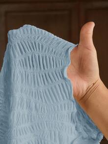 Anewsta 女士加大码优雅时尚假日沙滩休闲褶皱杏色短袖T恤，夏季 - 藍色 - 查看 8