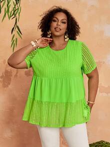 EMERY ROSE 大码女式绿色蕾丝拼接T恤 - 綠色 - 查看 5