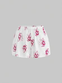 ROMWE Goth Conjunto de pijama casual de camiseta de tirantes y pantalones cortos con estampado gótico de duende en talla grande para mujer - Blanco - Ver 7
