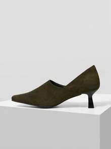 Mnmlis French Retro Elegant Square Toe High Heel Shoes, Kitten Heel, New Arrival Spring/Autumn Women Pumps - Green - View 5