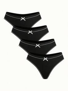 4 件套女士字母腰带丁字裤内裤，透气裆部性感提拉内裤 - 黑色 - 查看 1