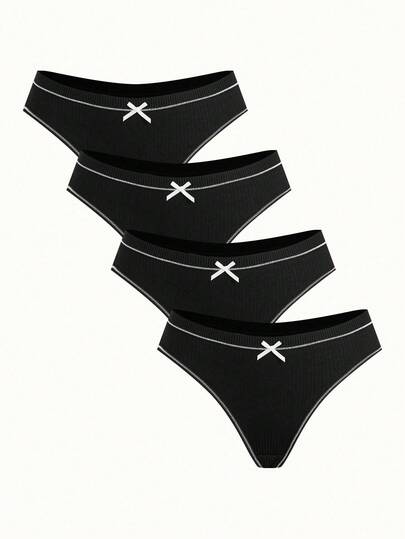 4 件套女士字母腰带丁字裤内裤，透气裆部性感提拉内裤