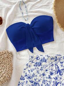 Soleia 女士优雅波西米亚蝴蝶花卉叶子印花两件套，适合外出、度假、海滩、派对、婚礼、生日、狂欢节、音乐节等场合，时尚别致 - 彩色 - 查看 4