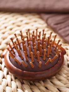Madebyblanc 1PC Sandalwood Air Cushion Hair Brush Detangling Volumizing Scalp Massager Anti Static Smoothing Frizz Control Round Tip Bristles Follicle Stimulation Portable Travel Size Home Salon Daily Use Women Men Grooming Essentials Relaxation Tool - Multicolor - View 4