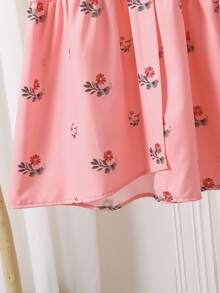 2pcs/Set Floral Print Puff Sleeve Shirt & Asymmetric Button Skirt, Comfortable For Vacation Or Daily Wear, Spring/Summer - Pink - View 5