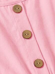 SHEIN Bộ áo liền quần màu xanh lá cây rộng rãi, thoải mái cho bé gái và mẹ, phù hợp mặc hàng ngày, đi nghỉ mát hoặc đi biển. - Hồng - Xem 5