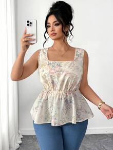SHEIN Elenzya Áo kiểu dáng thanh lịch, lãng mạn kiểu Pháp, thêu hoa, cỡ lớn. - Nhiều màu - Xem 7