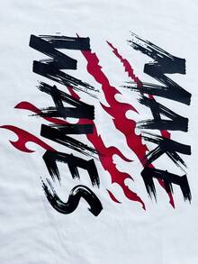 Men's Letter Print Crew Neck Short Sleeve Loungewear Top - White - View 3