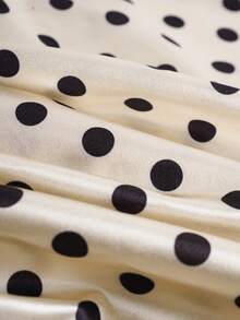 SHEIN Franclia Women's Spring And Summer Polka-Dot Satin Camisole, In Champagne Color And Classic Black Polka-Dot Print, With Swung Collar Design And Pleated Waist, Elegant Women's Top, Suitable For Casual Commuting, Dates, Parties And Casual And Sophisticated Dressing Scenes. Product Features Include: Women's Camisole, Polka Dot Satin Top, Swing Collar Design Suspenders - Apricot - View 4