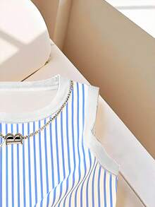 SHEIN 女士休闲基础款紧身蓝白竖条纹背心 - 彩色 - 查看 3